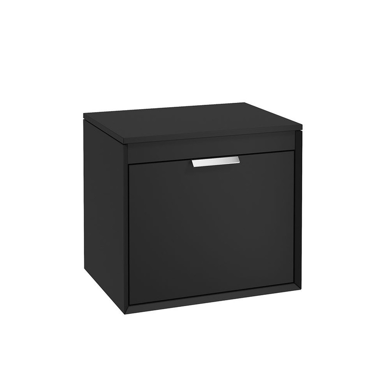 Sonas Fjord Wall Hung 60Cm Two Drawer Countertop Vanity Unit | Matt Black | Brushed Chrome Handle | UF1094