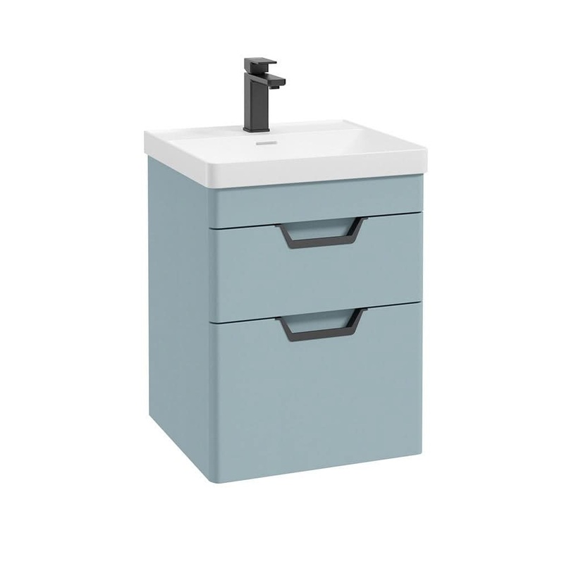Sonas Freya 50Cm 2 Drawer Wall Hung Vanity Unit Matt Morning Sky Blue-Matt Black Handle | BWFRE502DRMB