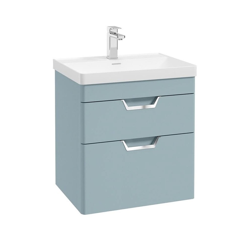 Sonas Freya 60Cm 2 Drawer Wall Hung Vanity Unit Matt Morning Sky Blue-Brushed Chrome Handle | CWFRE602DRMB