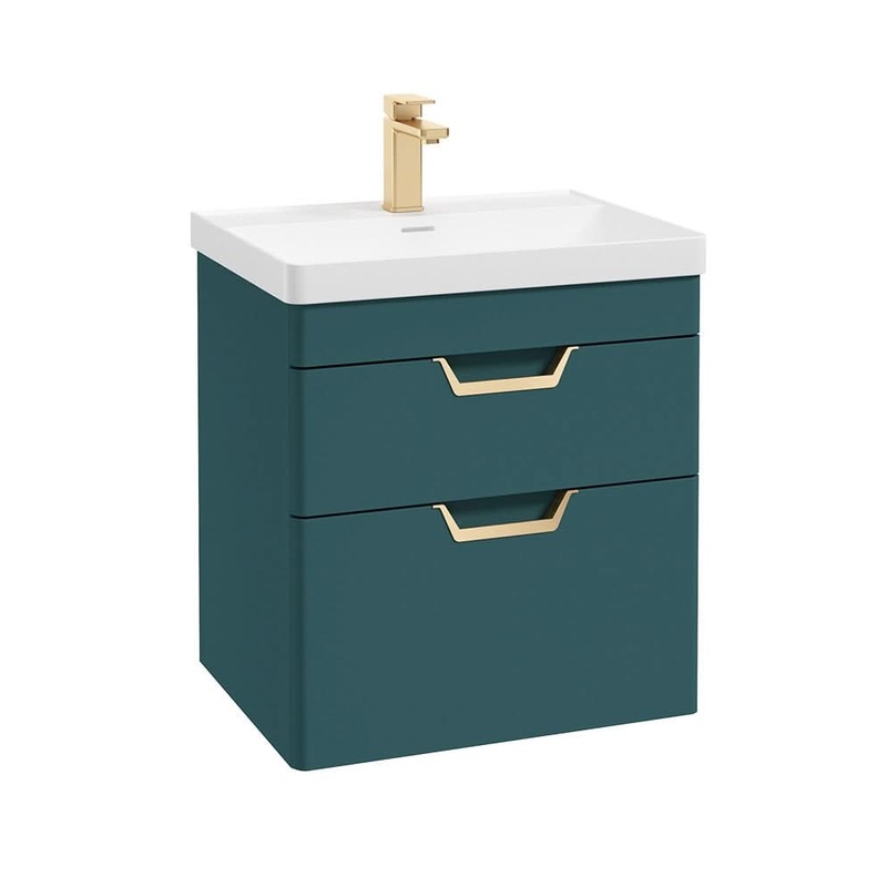 Sonas Freya 60Cm 2 Drawer Wall Hung Vanity Unit Matt Ocean Blue-Brushed Gold Handle | GWFRE602DROB