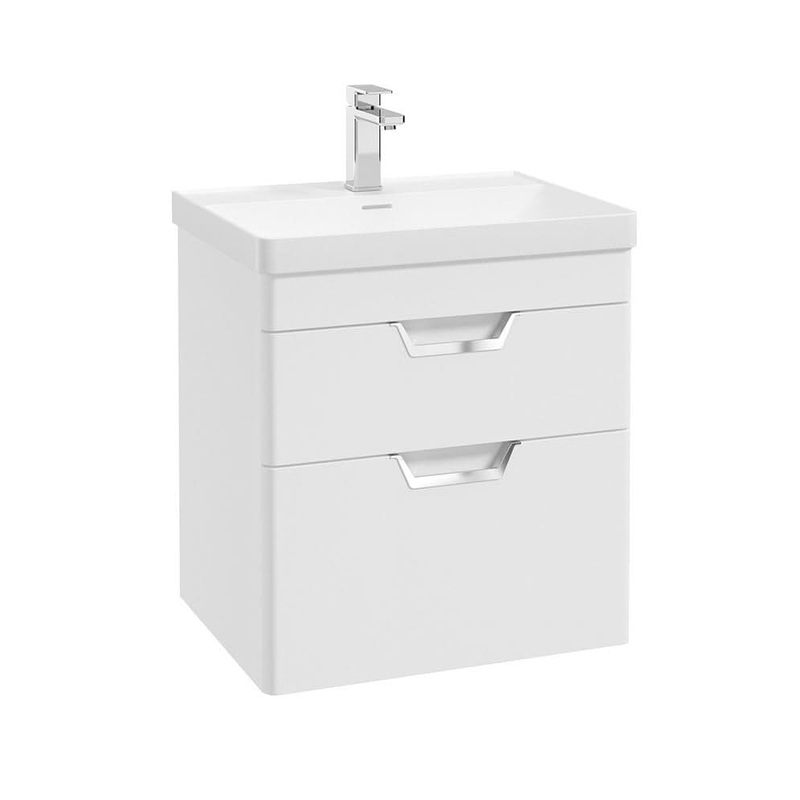 Sonas Freya 60Cm 2 Drawer Wall Hung Vanity Unit Matt White-Brushed Chrome Handle | CWFRE602DRMW