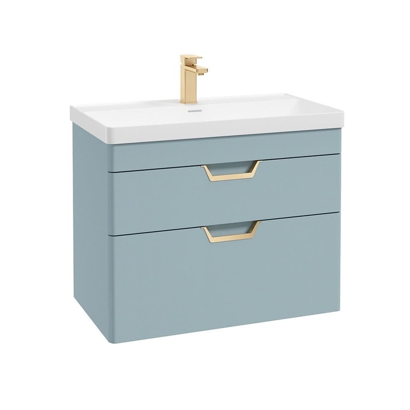 Sonas Freya 80Cm 2 Drawer Wall Hung Vanity Unit Matt Morning Sky Blue-Brushed Gold Handle | GWFRE802DRMB