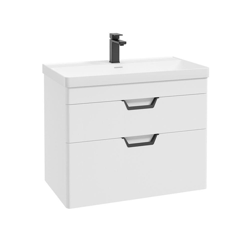 Sonas Freya 80Cm 2 Drawer Wall Hung Vanity Unit Matt White-Matt Black Handle | BWFRE802DRMW