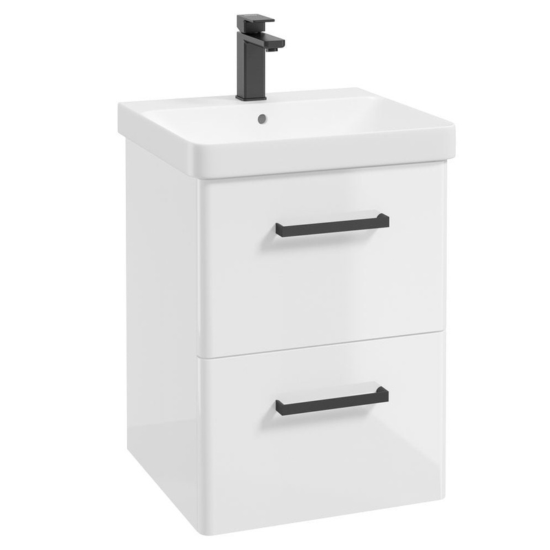 Sonas Kora Wall Hung 50Cm Two Drawer Vanity Unit | Gloss White | Matt Black Handle | UF0482